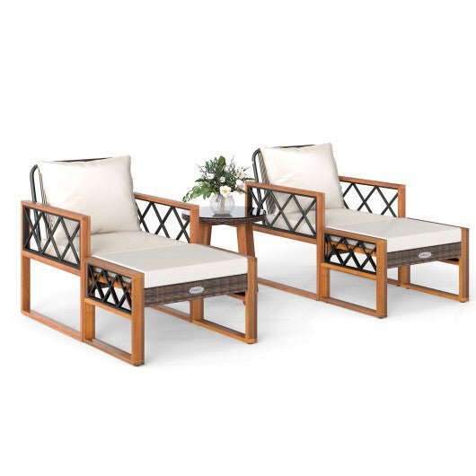 5 Pieces Patio Furniture Set PE Rattan Outdoor Conversation Set with Acacia Wood - Galactic capuchin