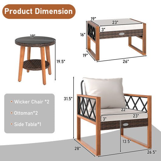 5 Pieces Patio Furniture Set PE Rattan Outdoor Conversation Set with Acacia Wood - Galactic capuchin