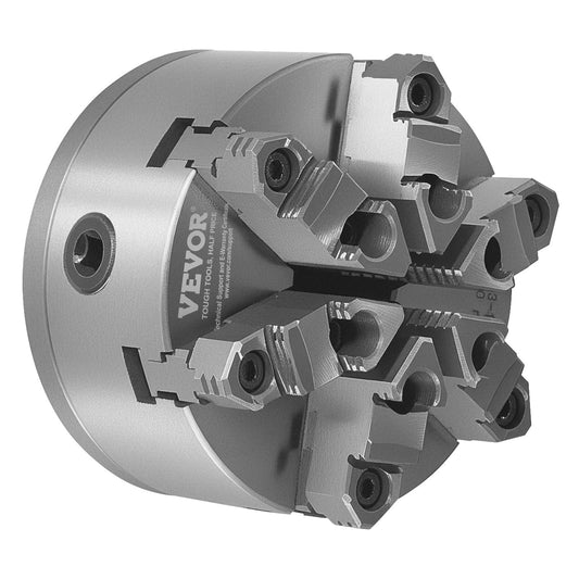 6 - Jaw Lathe Chuck, 6 Inch (160 mm), Self - Centering Chuck with D1 - 4 Cam Lock Backing Plate, 0.12 - 5.71 in (3 - 145 mm) Clamping Range with T - wrench Screws, HT300 Material, for Wood Metal Lathe - Galactic capuchin