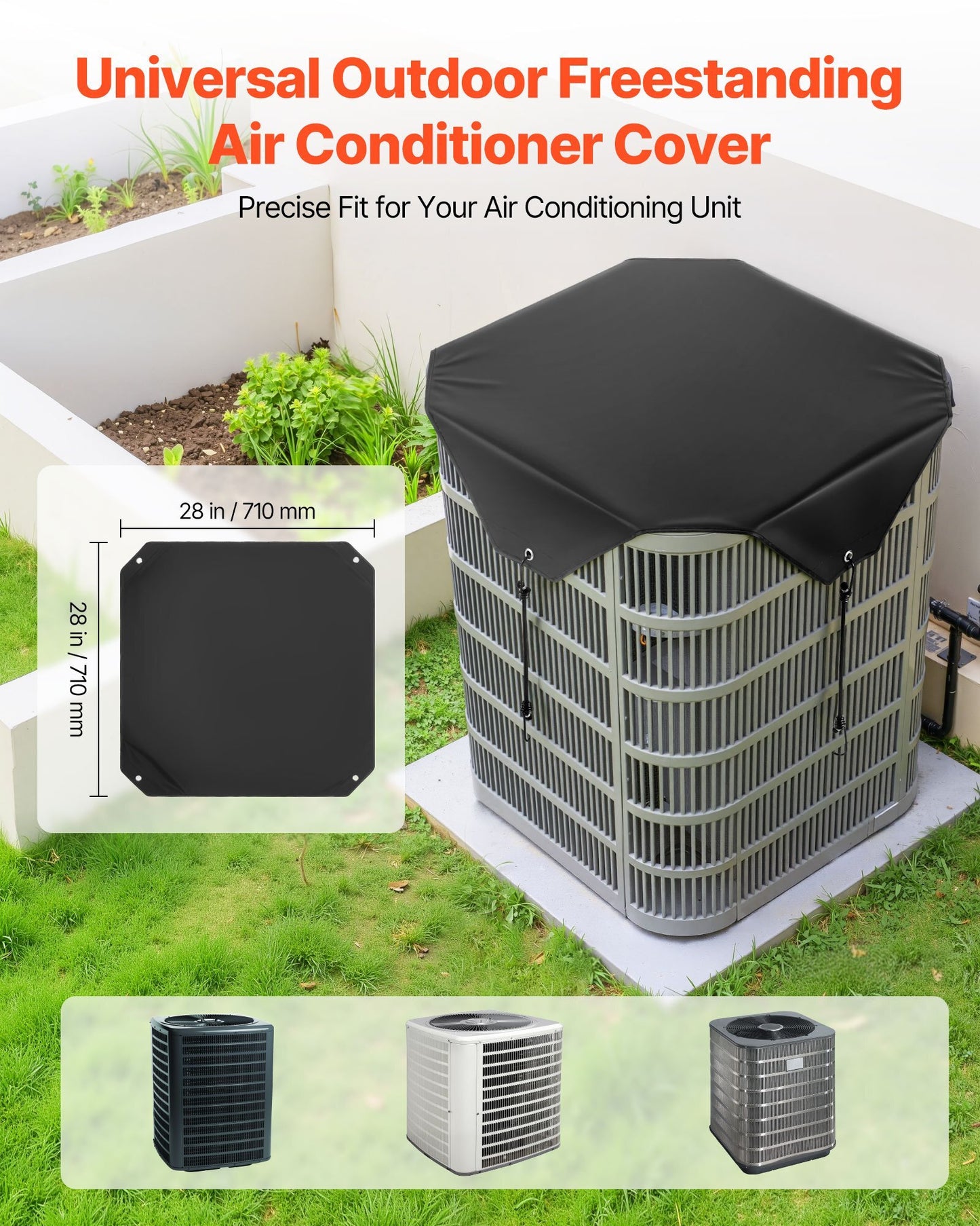 Air Conditioner Cover for Outside Units, 28 x 28 inch Central AC Cover for Air Conditioning Unit, Top Universal Mesh Defender Rainproof Easy Install for Outdoor Outside All Seasons, Black - Galactic capuchin