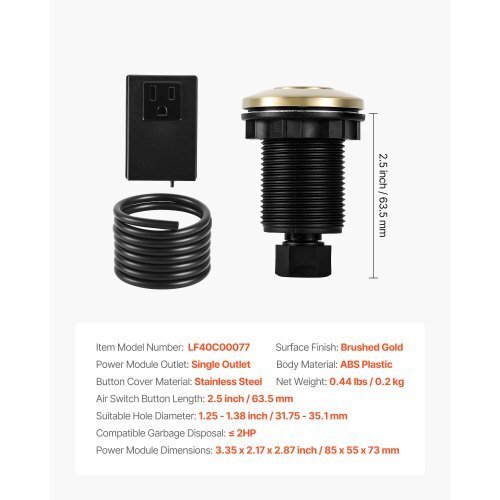 Garbage Disposal Air Switch Kit, 2.5" Sink Top Air Switch for Food Waste Disposal, Brushed Gold Stainless Steel ON/OFF Air Button for Waste Disposer - Suitable for Stainless Steel Countertops - Galactic capuchin