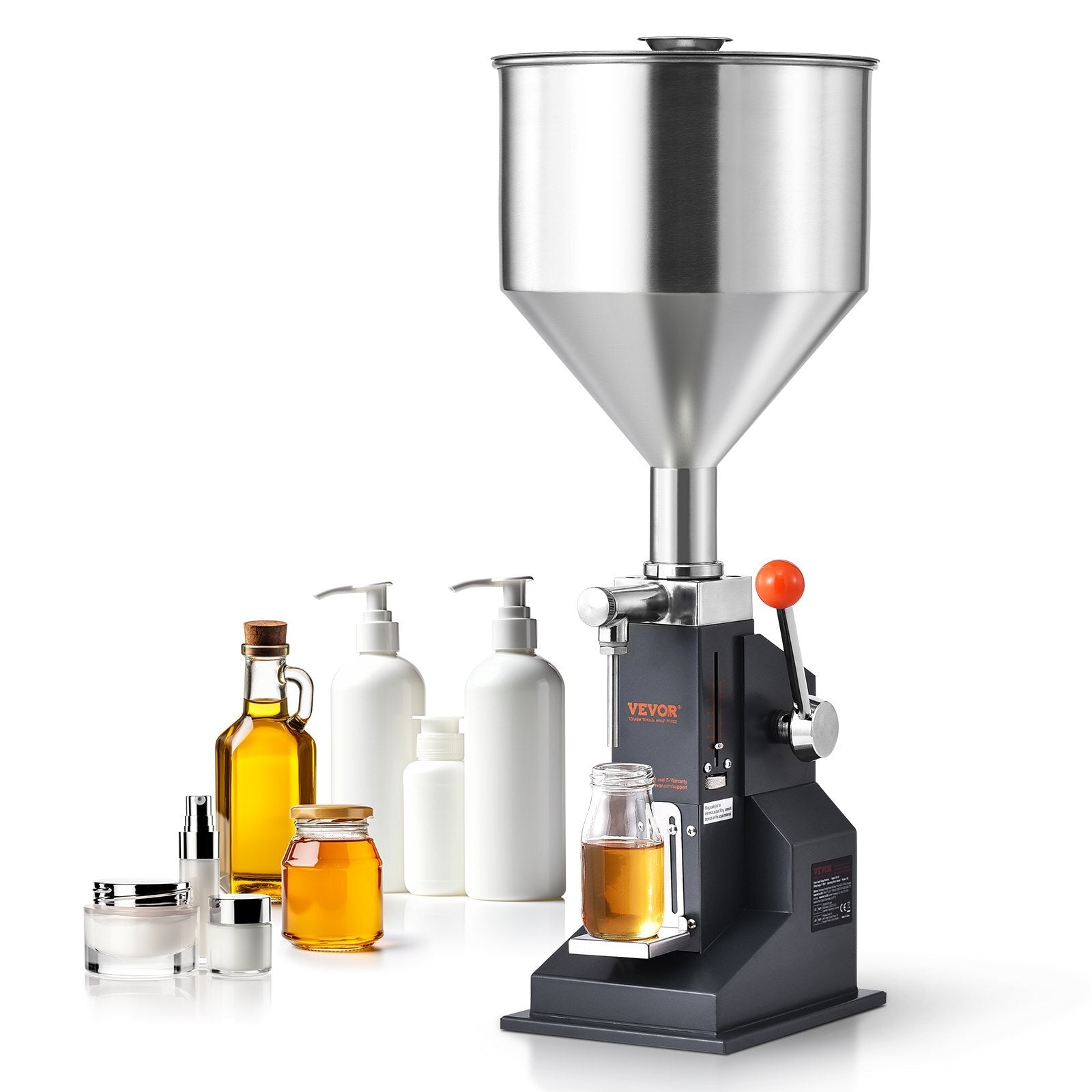 Manual Paste Liquid Filling Machine, 5 - 100ml Bottle Filler, Adjustable Bottle Filling Machine, Stainless Steel Liquid Filler with Hopper for Milk Water Juice Essential Oil Shampoo Cosmetic Honey - Galactic capuchin