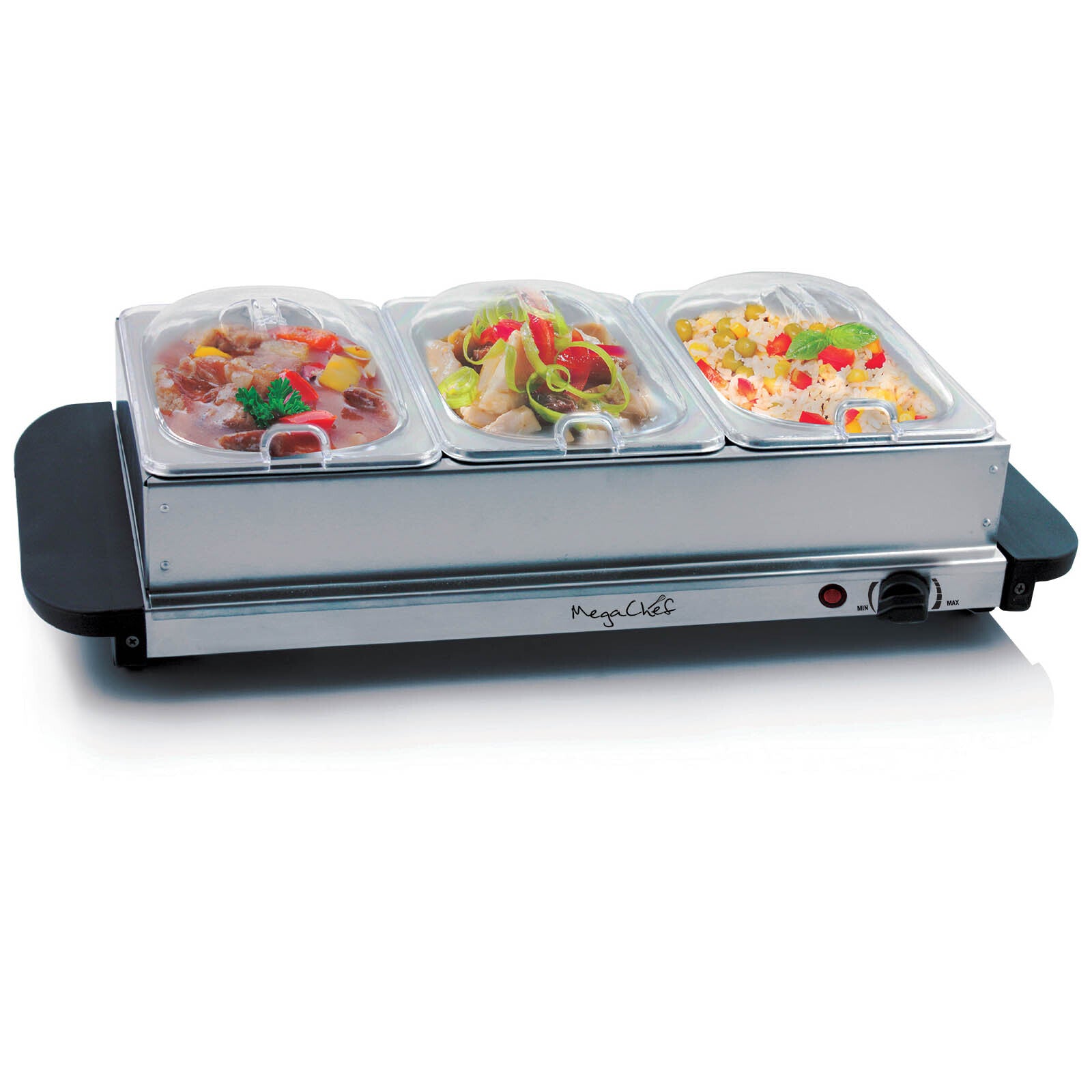 MegaChef Buffet Server & Food Warmer With 3 Removable Sectional Trays , Heated Warming Tray and Removable Tray Frame - Galactic capuchin