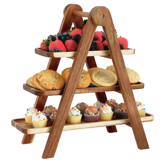 MegaChef Acacia Wood 3 Tiered Rectangular Ladder Tray Set - Galactic capuchin