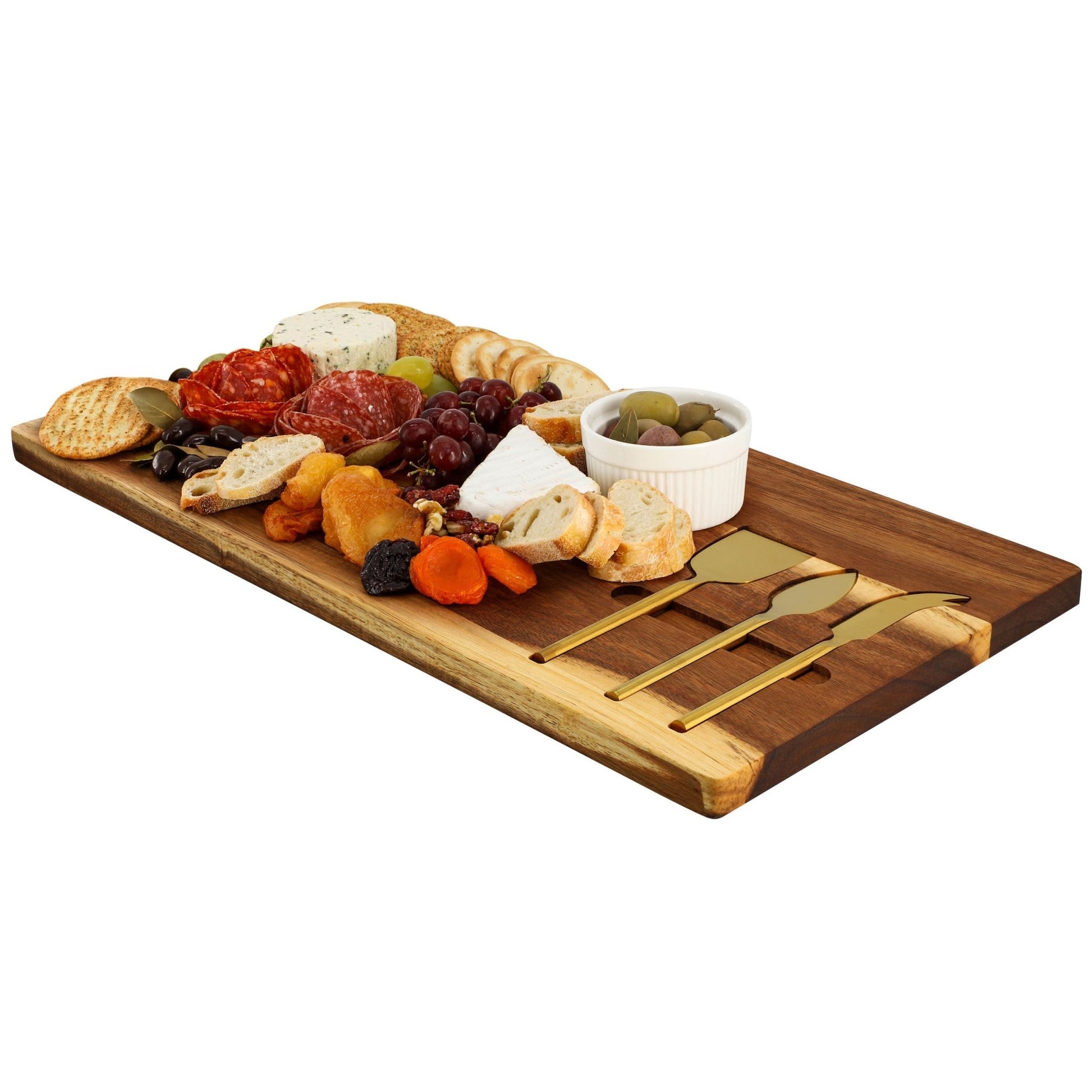 MegaChef 21 x 11 Inch Acacia Wood Cheese Board with 3 Piece Knife Set - Galactic capuchin