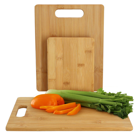 MegaChef 3 Piece 8 Inch, 11 Inch, and 13 Inch Bamboo Wood Cutting Board Set - Galactic capuchin