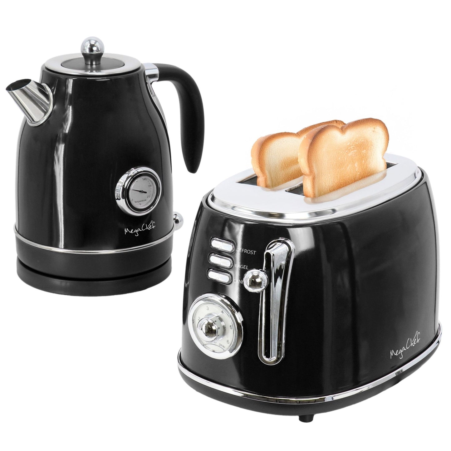 MegaChef 1.8 Quart Electric Tea Kettle and 2 Slice Toaster Combo in Black - Galactic capuchin