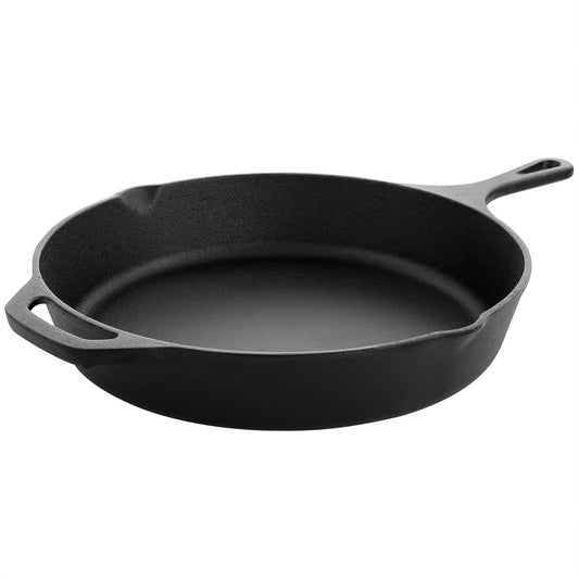 MegaChef 12 Inch Round Preseasoned Cast Iron Frying Pan in Black - Galactic capuchin