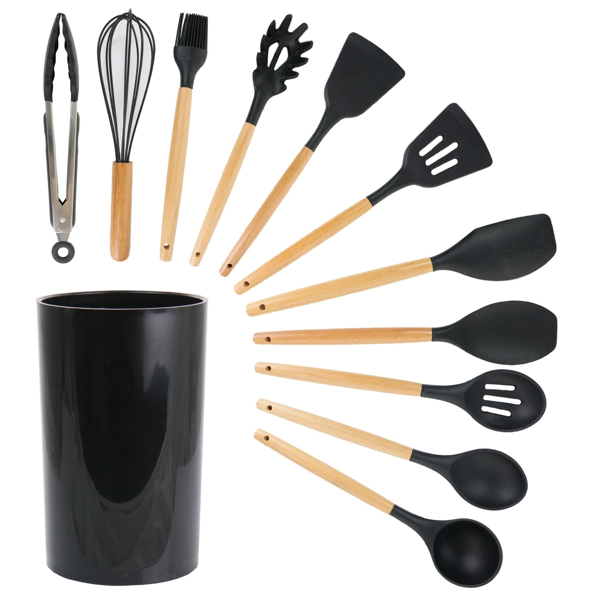 MegaChef Black Silicone and Wood Cooking Utensils, Set of 12 - Galactic capuchin