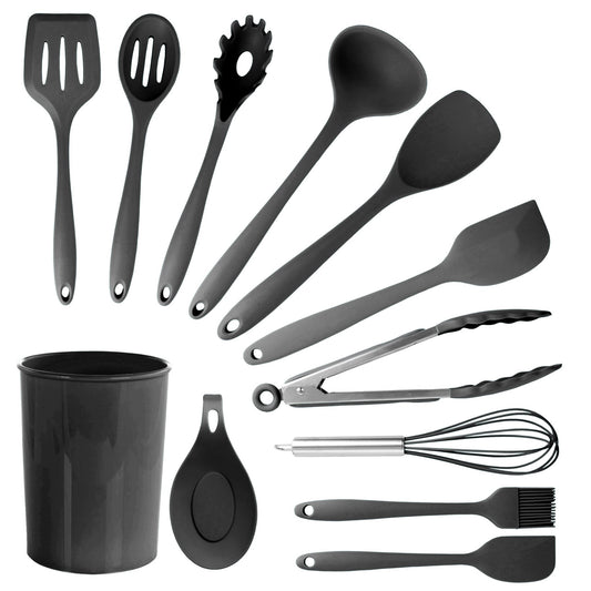 MegaChef Black Silicone Cooking Utensils, Set of 12 - Galactic capuchin