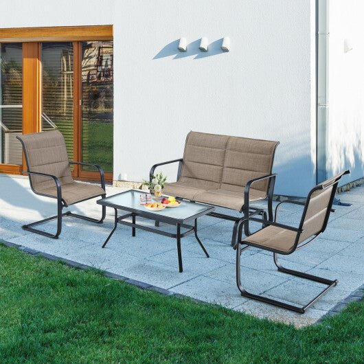 4 Pieces Outdoor Patio Furniture Set with Padded Glider Loveseat and Coffee Table - Brown - Galactic capuchin
