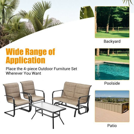 4 Pieces Outdoor Patio Furniture Set with Padded Glider Loveseat and Coffee Table - Brown - Galactic capuchin