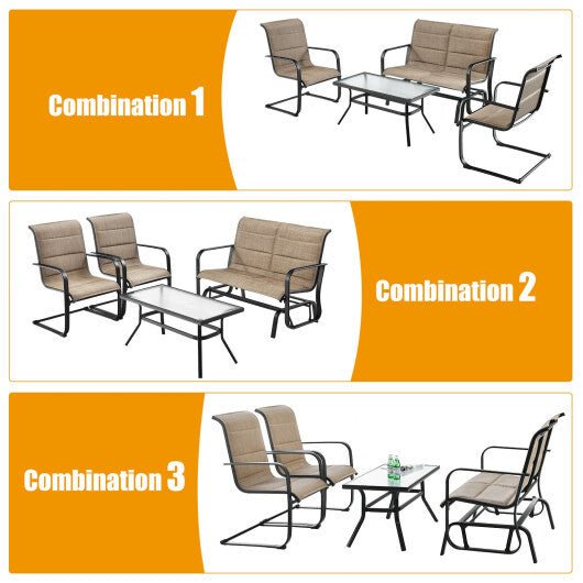 4 Pieces Outdoor Patio Furniture Set with Padded Glider Loveseat and Coffee Table - Brown - Galactic capuchin