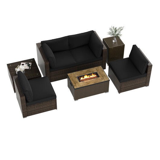 7 Pieces Outdoor Furniture Set with 32 Inch Fire Pit Table and Propane Tank Cover - Black - Color: Black - Galactic capuchin