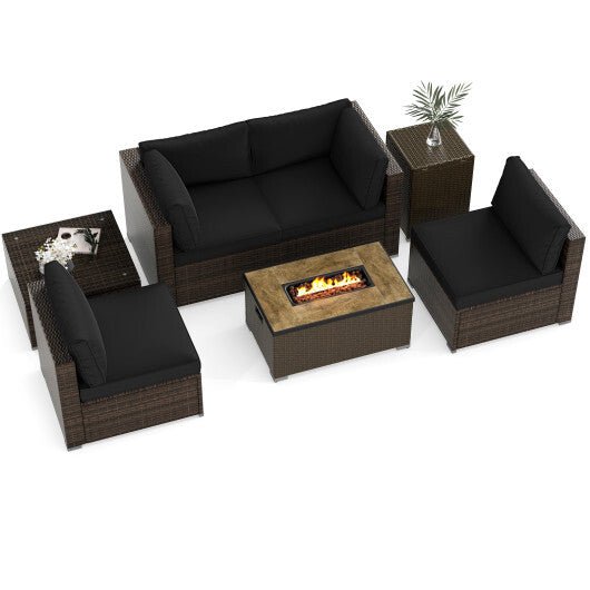 7 Pieces Outdoor Furniture Set with 32 Inch Fire Pit Table and Propane Tank Cover - Black - Color: Black - Galactic capuchin