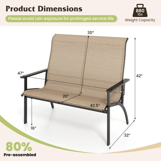 2 - Person Patio Garden Bench with High Back and Armrests - Coffee - Galactic capuchin