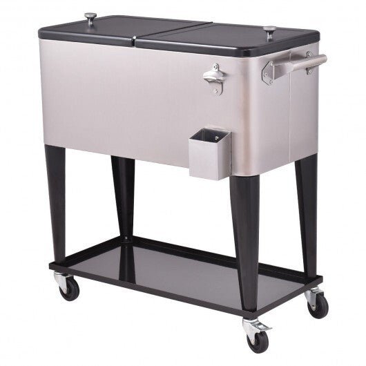 80 Quart Patio Rolling Stainless Steel Ice Beverage Cooler - Color: Gray - Galactic capuchin
