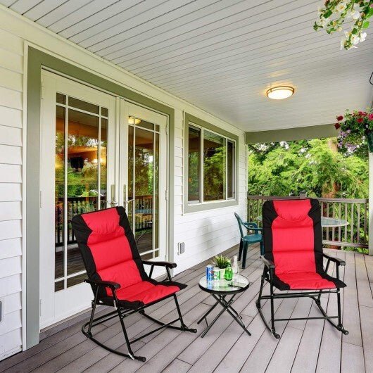 3 Pcs Outdoor Folding Rocking Chair Table Set with Cushion - Black&Red - Color: Red - Galactic capuchin