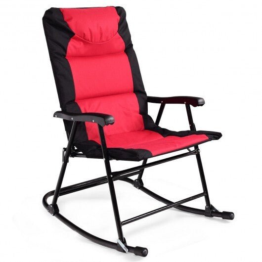 3 Pcs Outdoor Folding Rocking Chair Table Set with Cushion - Black&Red - Color: Red - Galactic capuchin