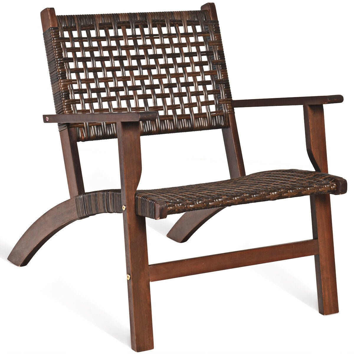 3 Pieces Outdoor Wooden Patio Rattan Furniture Set - Color: Brown - Galactic capuchin