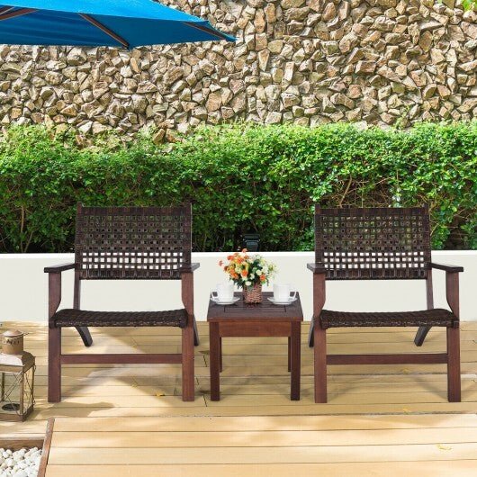 3 Pieces Outdoor Wooden Patio Rattan Furniture Set - Color: Brown - Galactic capuchin
