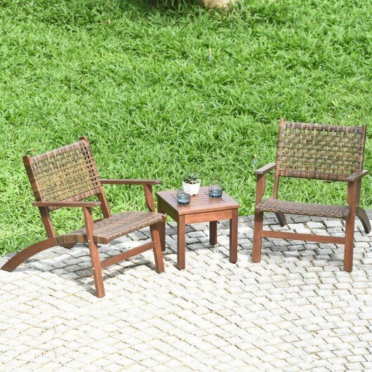 3 Pieces Outdoor Wooden Patio Rattan Furniture Set - Color: Brown - Galactic capuchin