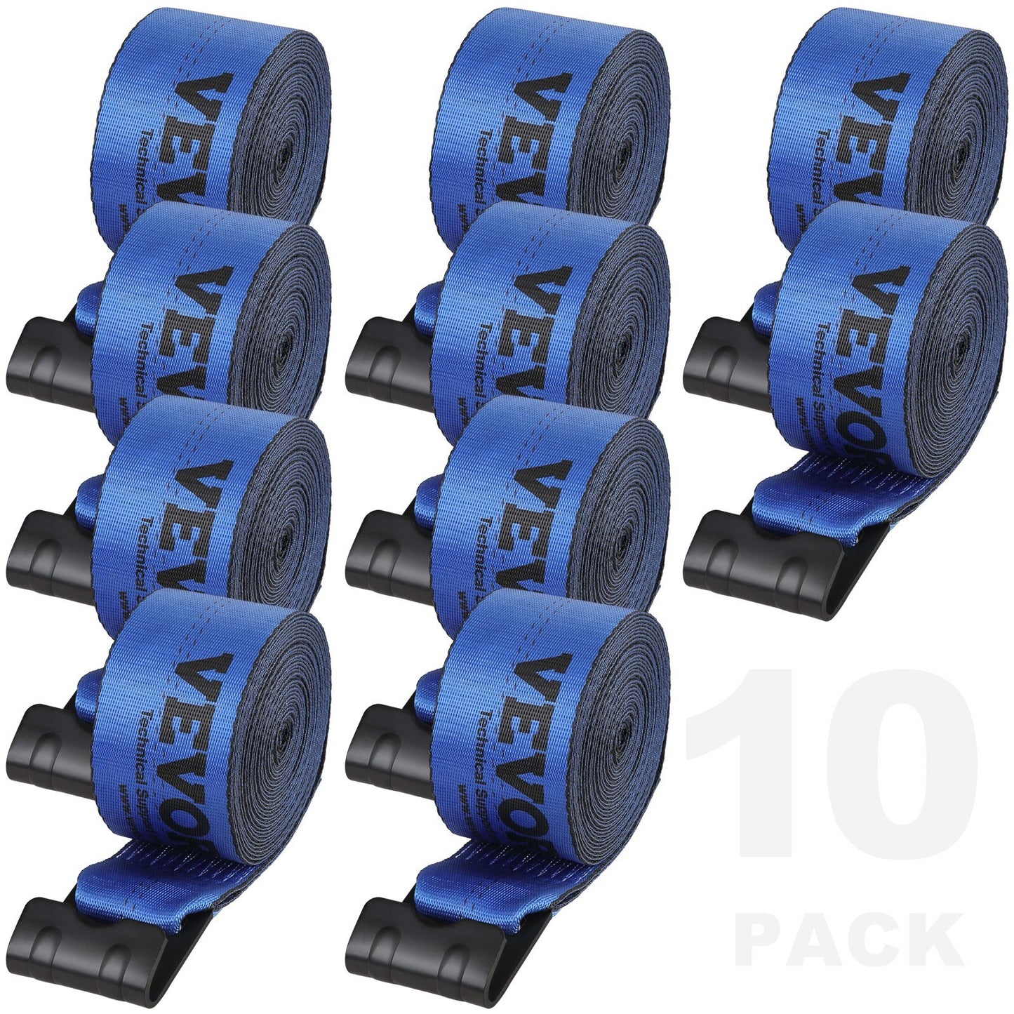 Winch Straps, 4" x 30', 6000 lbs Load Capacity, 18000 lbs Breaking Strength, Truck Straps with Flat Hook, Flatbed Tie Downs Cargo Control for Trailers, Farms, Rescues, Tree Saver, Blue (10 Pack) - Galactic capuchin