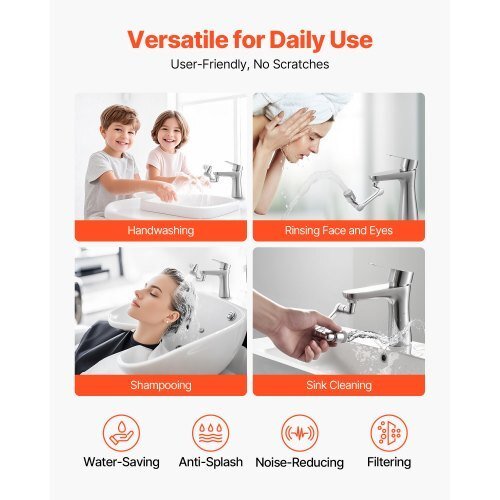 1080? Swivel Faucet Extender, 2 Sprayer Modes Sink Water Faucet Aerator Extension, Kitchen Bathroom Rotatable Spray Attachment with Brass Robotic Arm, Rotating Splash Filter Wash Hand/Hair/Face - Galactic capuchin