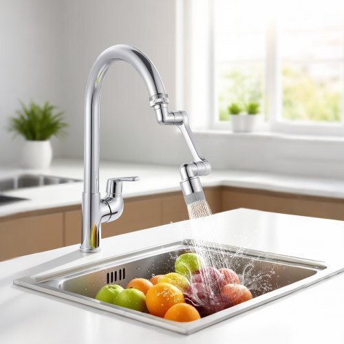 1080? Swivel Faucet Extender, 2 Sprayer Modes Sink Water Faucet Aerator Extension, Kitchen Bathroom Rotatable Spray Attachment with Brass Robotic Arm, Rotating Splash Filter Wash Hand/Hair/Face - Galactic capuchin