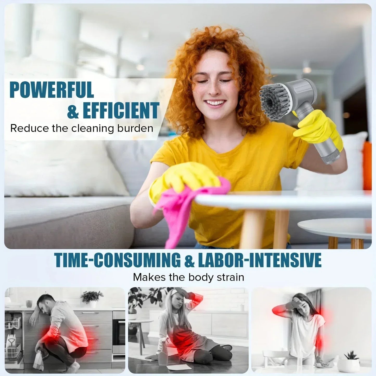 Electric Spin Scrubber Cordless Spin Scrubber with 6 Replaceable Brush Heads Electric Cleaning Brush Cleaning Tools - Galactic capuchin