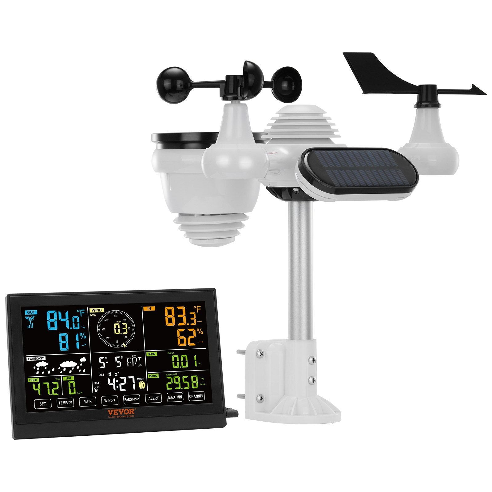 7 - in - 1 Wireless Weather Station, 7.5 in Color Display, Digital Weather Station Indoor Outdoor, for Temperature Humidity Wind Speed/Direction Rain UV, with Forecast Data, Alarm, Alerts - NO WIFI - Galactic capuchin