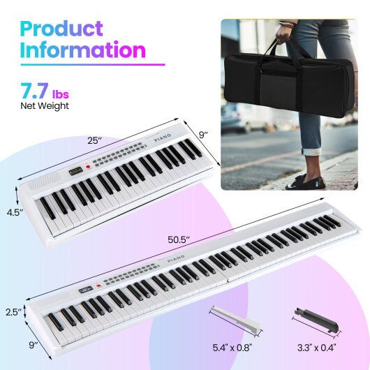 Costway 88 Key Foldable Electric Keyboard Piano with Wireless MIDI and Dual Speakers White - Galactic capuchin