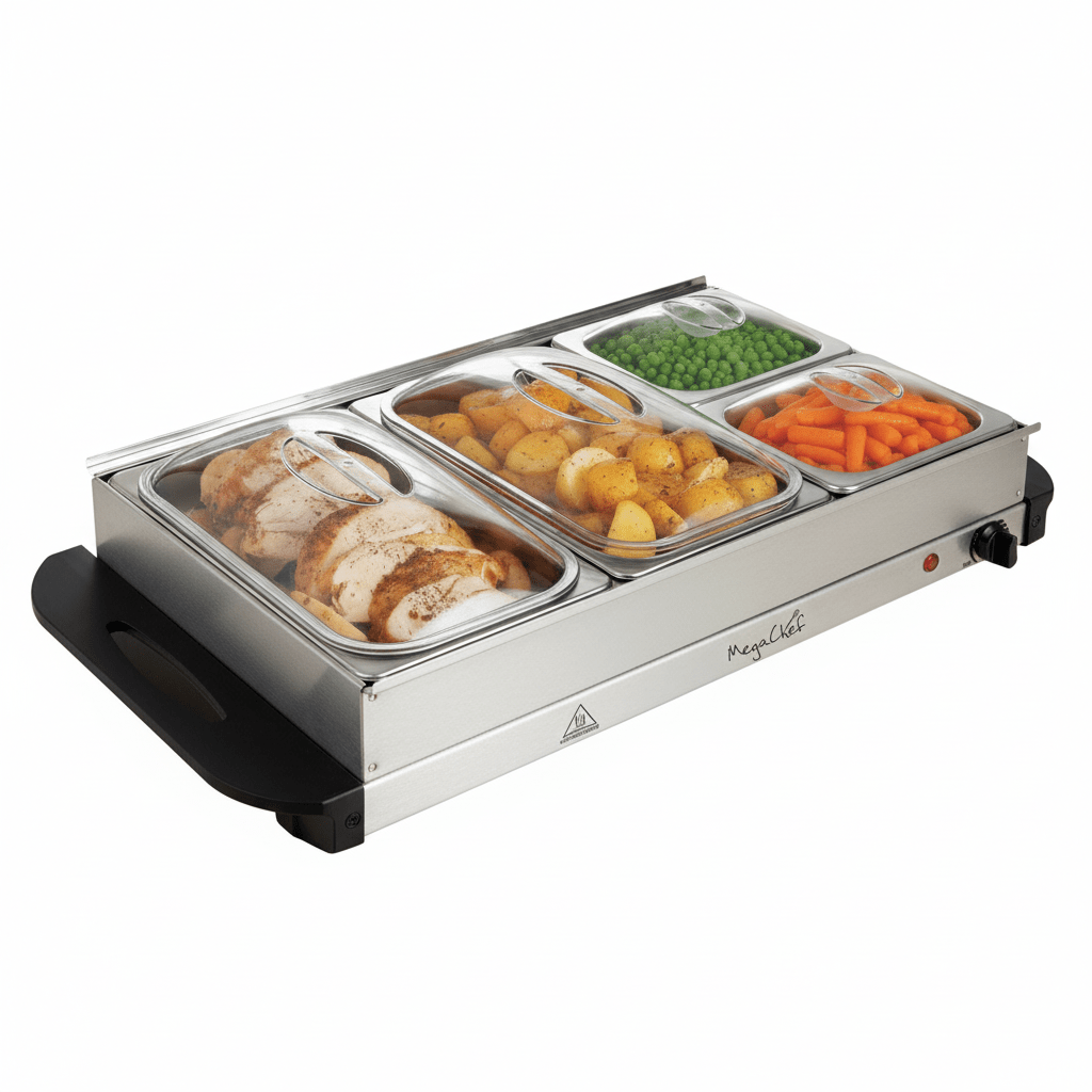 MegaChef Buffet Server & Food Warmer With 4 Removable Sectional Trays , Heated Warming Tray and Removable Tray Frame - Galactic capuchin